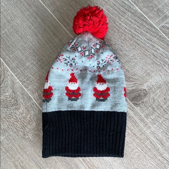 Pom Pom Winter Hat with Elves Red Black One Size - Picture 1 of 7